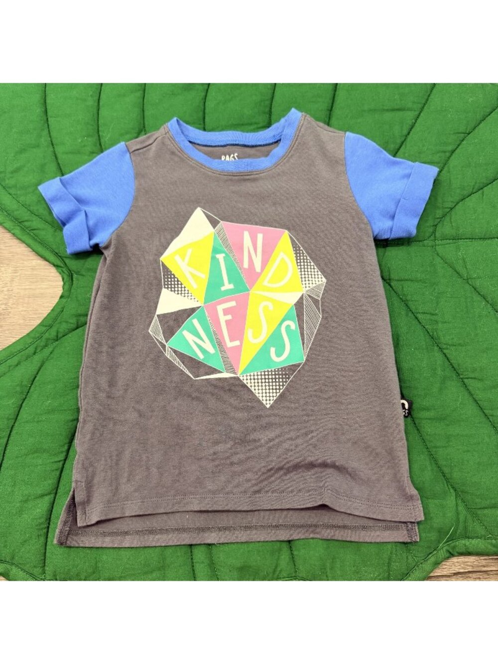 RAGS to Raches 2T Kindess Graphic Tee Cotton Modal Short Sleeve Gray Blue